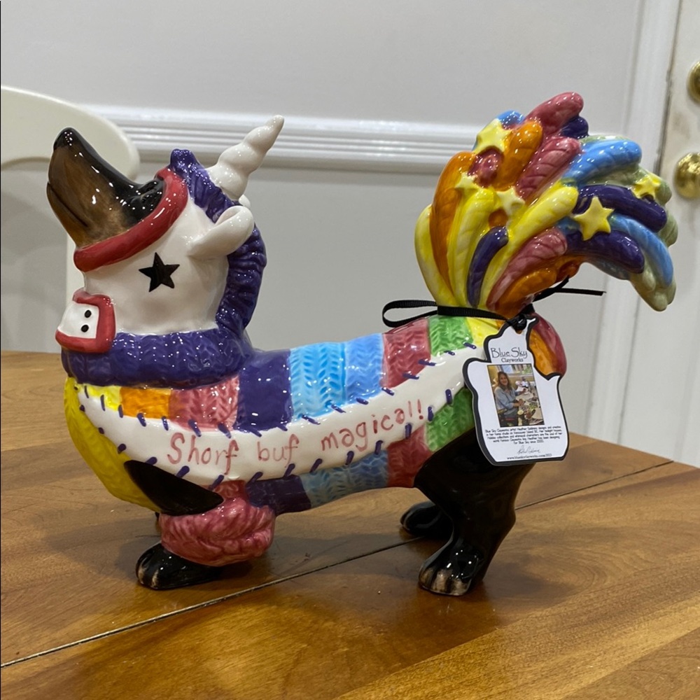 NWT.  BlueSky Clayworks, “Dog As Unicorn”, ceramic figurine.